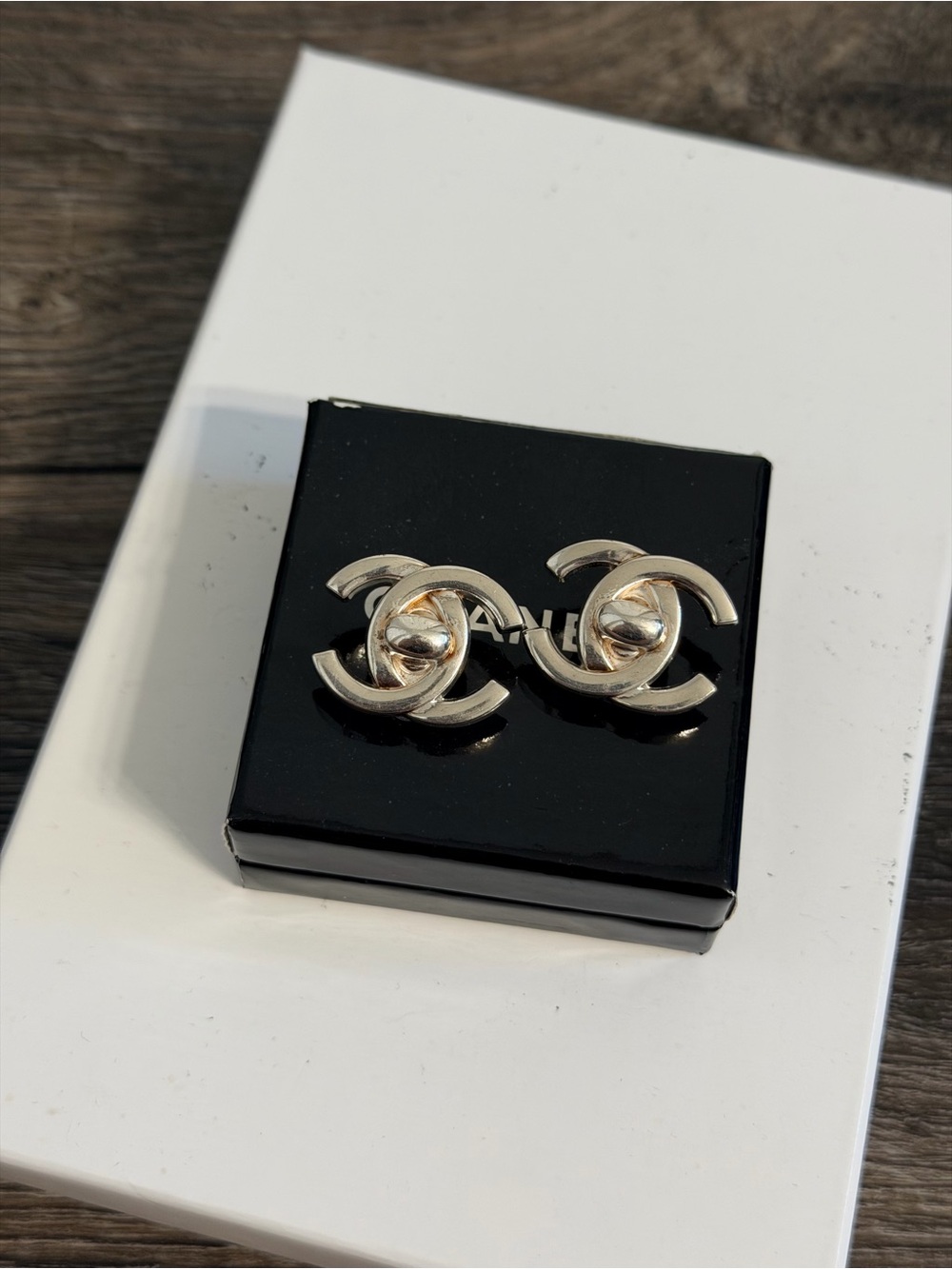 CHANEL Large Vintage Silver Turn Lock CC Logo Clip On Statement Earrings